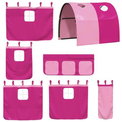 Højseng med tunnel 90x200 cm massivt fyrretræ pink
