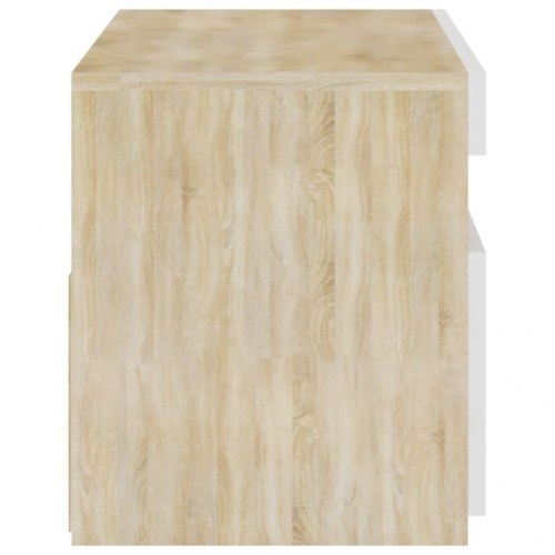 Tv-bord med LED-lys 75x35x40 cm hvid og sonoma-eg
