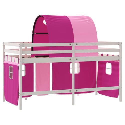 Højseng med tunnel 90x200 cm massivt fyrretræ pink
