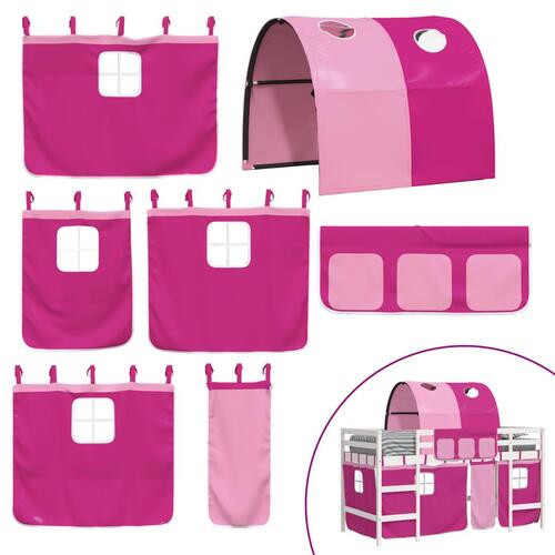 Højseng med tunnel 90x200 cm massivt fyrretræ pink