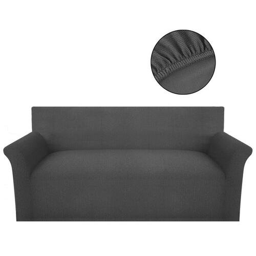Sofaovertræk, stræk, gråt, ribstrikket polyesterstof