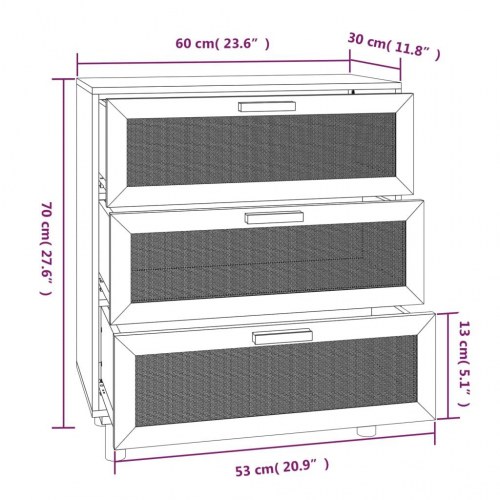 Skænk 60x30x70 cm massivt fyrretræ og naturlig rattan hvid