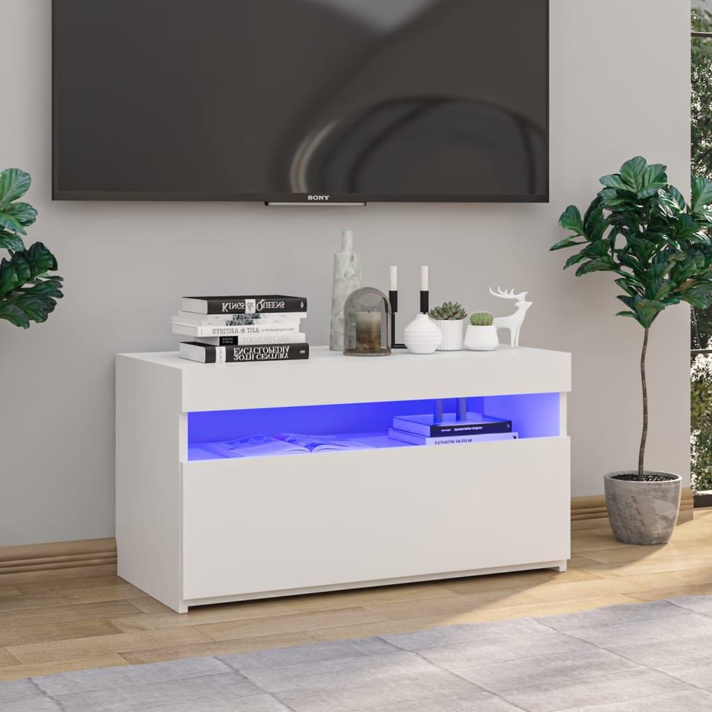 Tv-bord med LED-lys 75x35x40 cm hvid højglans