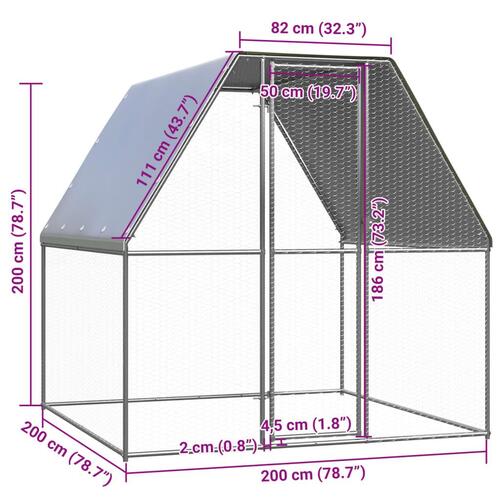 Hønsebur 2x2x2 m galvaniseret stål sølvfarvet og grå