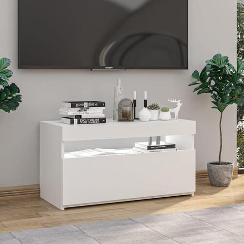 Tv-bord med LED-lys 75x35x40 cm hvid højglans