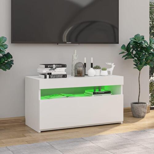Tv-bord med LED-lys 75x35x40 cm hvid højglans
