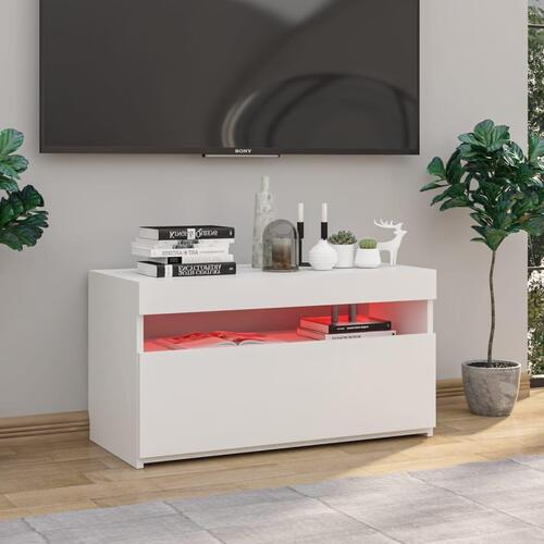 Tv-bord med LED-lys 75x35x40 cm hvid højglans