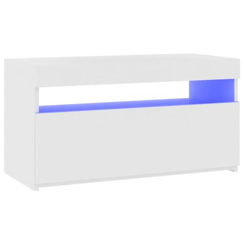 Tv-bord med LED-lys 75x35x40 cm hvid højglans