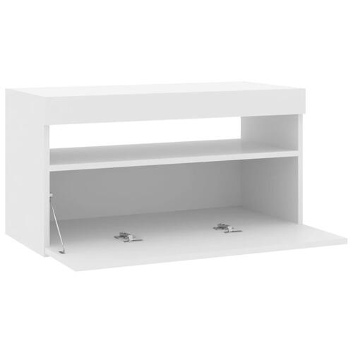Tv-bord med LED-lys 75x35x40 cm hvid højglans