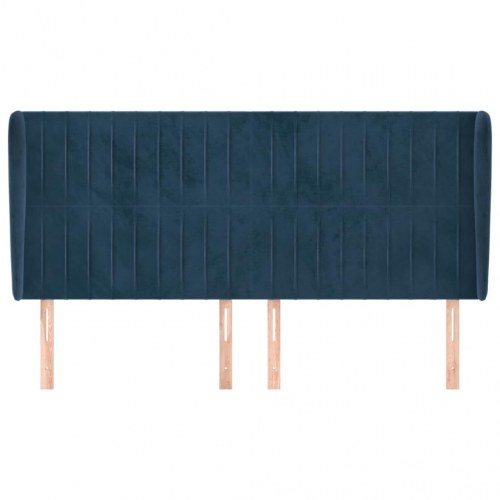 Sengegavl med kanter 203 x 23 x 118/128 cm fløjl - mørkeblå