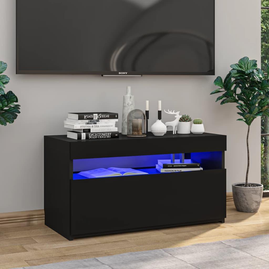Tv-skab med LED-lys 75x35x40 cm sort højglans