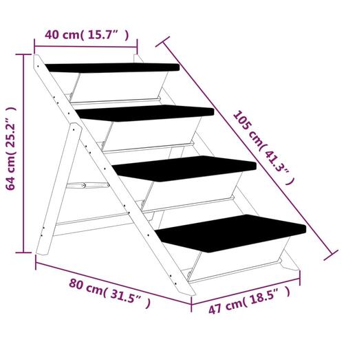 Hundetrappe 105x47 cm massivt fyrretræ grå