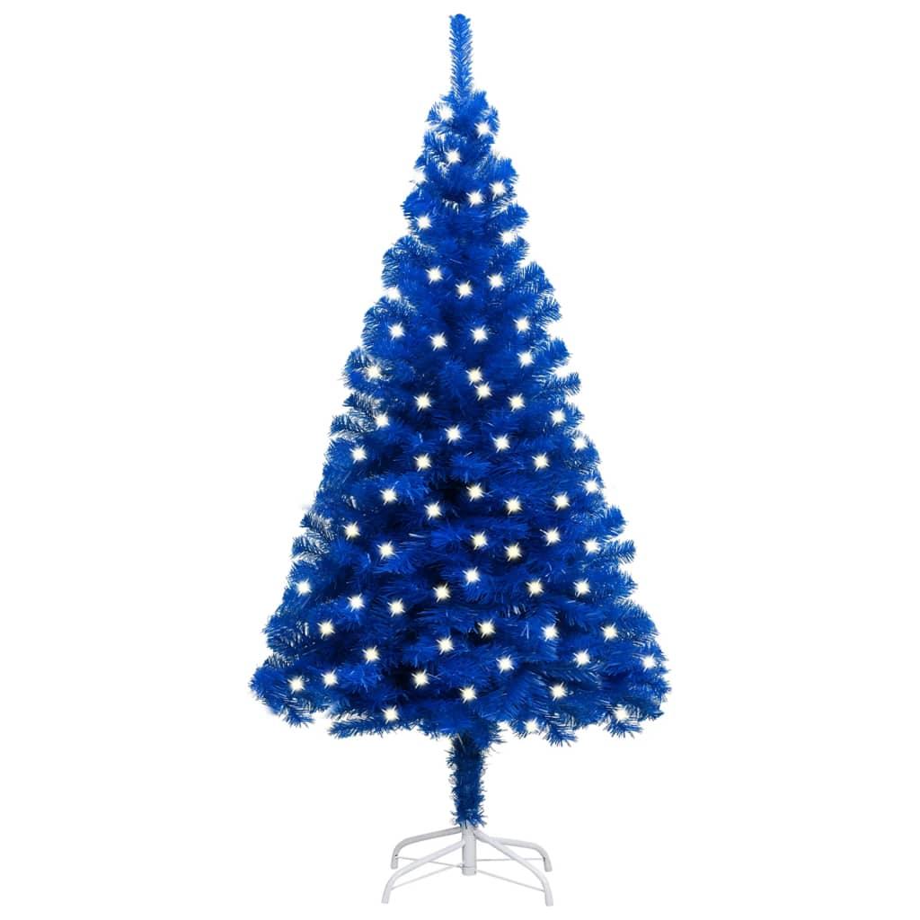Kunstigt juletræ med LED-lys og fod 120 cm PVC blå