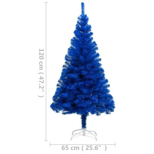 Kunstigt juletræ med lys og juletræsfod 120 cm PVC blå