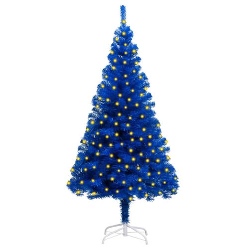 Kunstigt juletræ med lys og juletræsfod 150 cm PVC blå