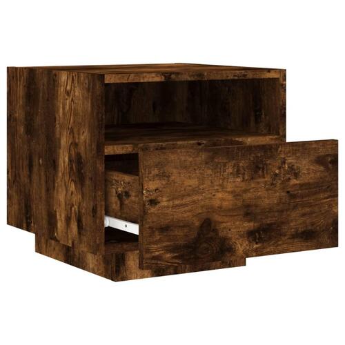 Sengeborde 2 stk. med LED-lys 40x39x37 cm røget egetræsfarve