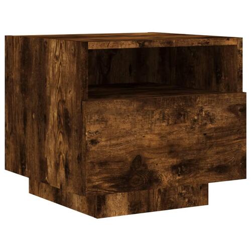 Sengeborde 2 stk. med LED-lys 40x39x37 cm røget egetræsfarve