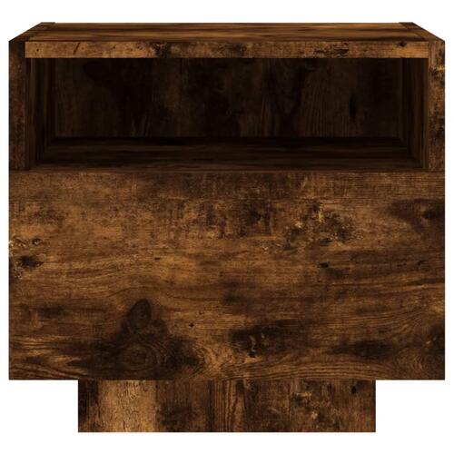 Sengeborde 2 stk. med LED-lys 40x39x37 cm røget egetræsfarve