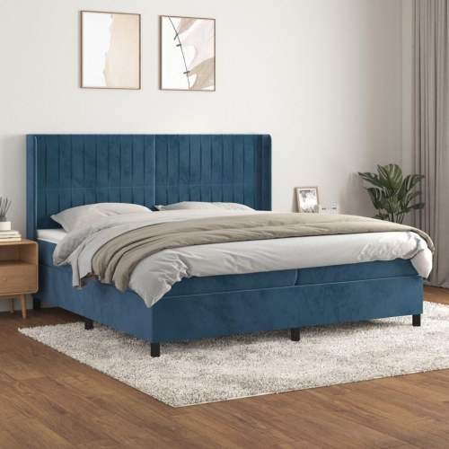 Kontinentalseng med madras 200x200 cm - fløjl, mørkeblå