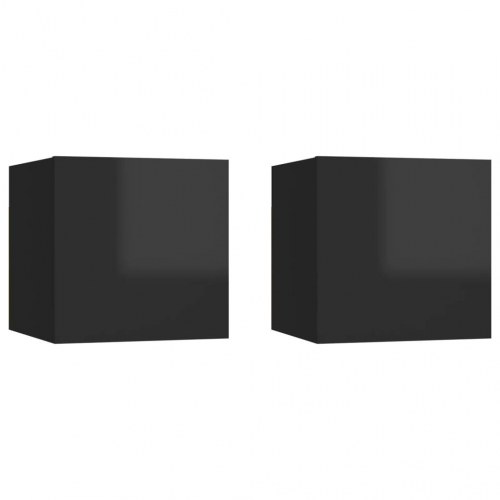 Sengeskabe 2 stk. 30,5x30x30 cm konstrueret træ sort højglans