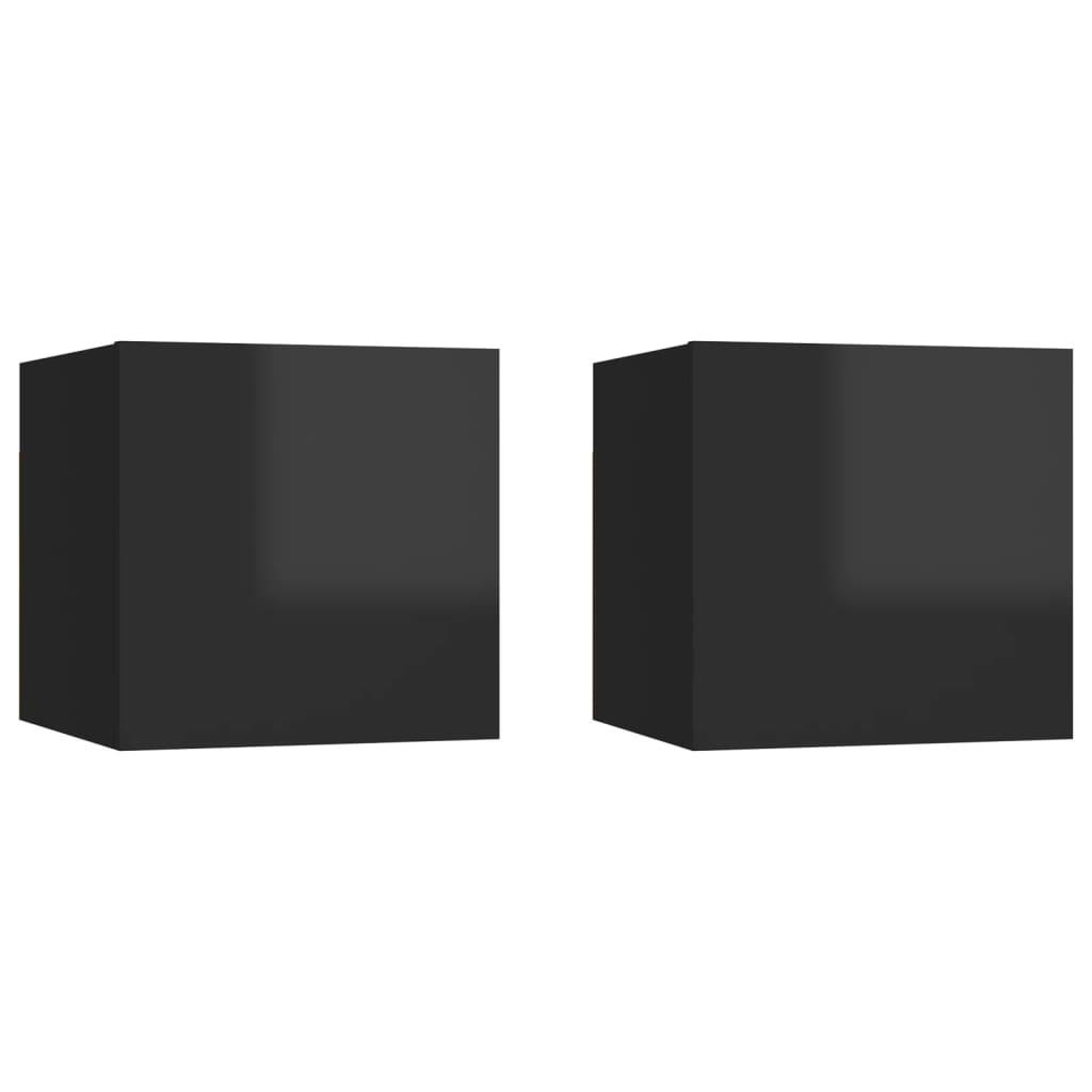 Sengeskabe 2 stk. 30,5x30x30 cm konstrueret træ sort højglans