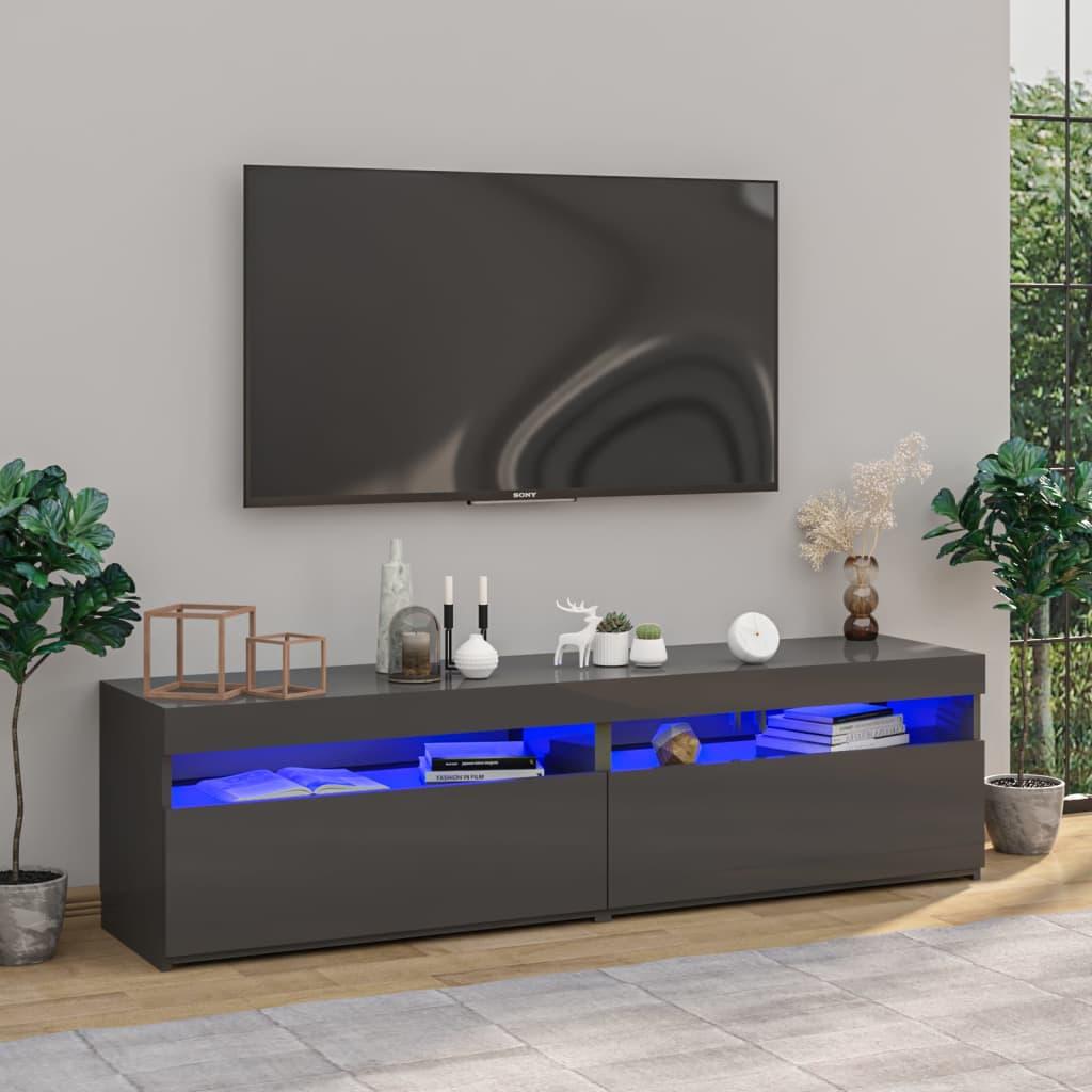 Tv-borde 2 stk. med LED-lys 75x35x40 cm grå højglans