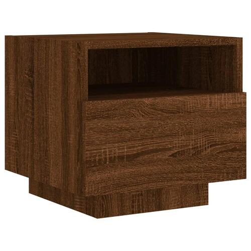 Sengeborde 2 stk. med LED-lys 40x39x37 cm brun egetræsfarve