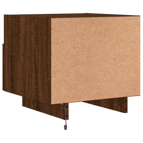 Sengeborde 2 stk. med LED-lys 40x39x37 cm brun egetræsfarve