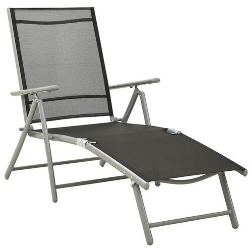 Foldbar liggestol textilene og aluminium sort og sølvfarvet
