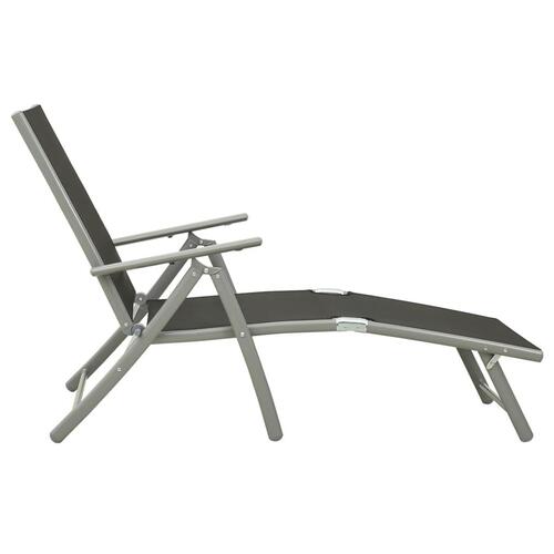 Foldbar liggestol textilene og aluminium sort og sølvfarvet