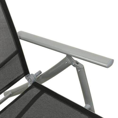 Foldbar liggestol textilene og aluminium sort og sølvfarvet