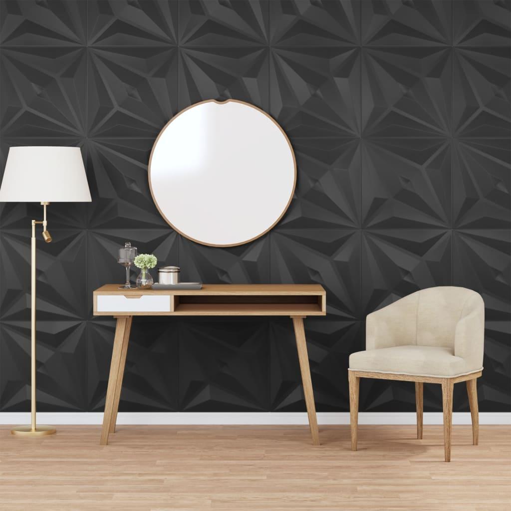 Vægpaneler 12 stk. 50x50 cm 3 m² XPS stjerne sort