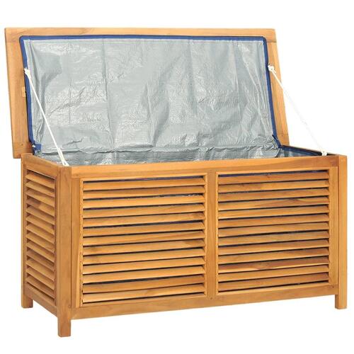 Opbevaringsboks til haven med pose 114x50x58 cm massivt teaktræ
