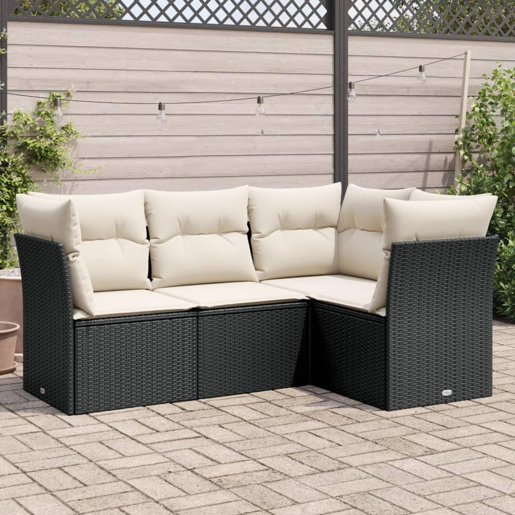 Sofasæt til haven 4 dele med hynder polyrattan sort