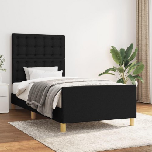 Sengeramme med sengegavl 90×200 cm - stof, sort
