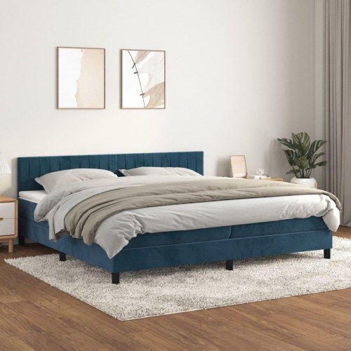 Kontinentalseng med madras 200x200 cm i fløjl - mørkeblå