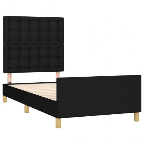 Sengeramme med sengegavl 90×200 cm - stof, sort