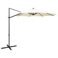 Hængeparasol med stang og LED-lys 300 cm sandfarvet