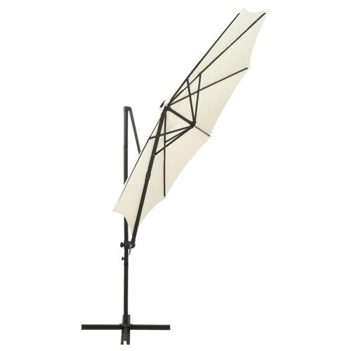 Hængeparasol med stang og LED-lys 300 cm sandfarvet