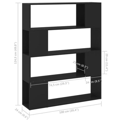 Bogskab/rumdeler 100x24x124 cm konstrueret træ sort
