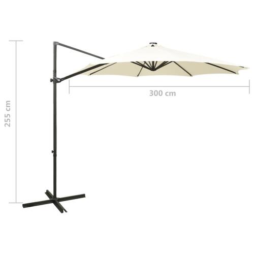 Hængeparasol med stang og LED-lys 300 cm sandfarvet