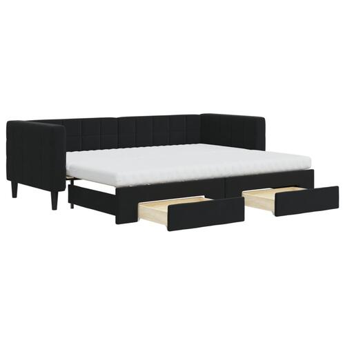 Daybed med udtræk og skuffer 80x200 cm velour sort