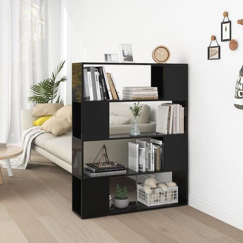 Bogskab/rumdeler 100x24x124 cm konstrueret træ sort højglans