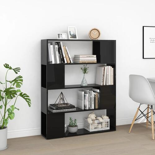 Bogskab/rumdeler 100x24x124 cm konstrueret træ sort højglans