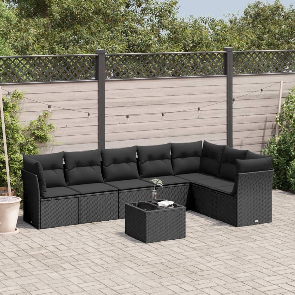Sofasæt til haven 8 dele med hynder polyrattan sort