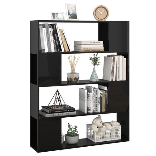Bogskab/rumdeler 100x24x124 cm konstrueret træ sort højglans