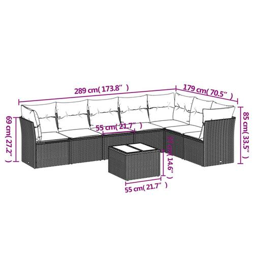 Sofasæt til haven 8 dele med hynder polyrattan sort