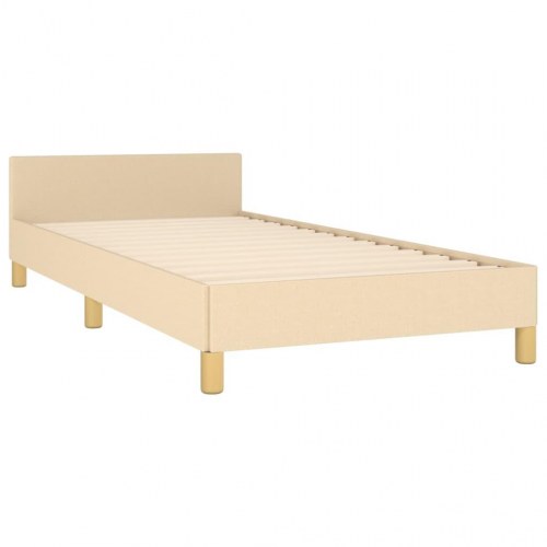 Sengeramme uden madras 90×200 cm - stof, cremefarvet med justerbar sengegavl