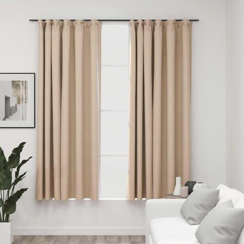 Lysdæmpende gardiner med kroge 2 stk. hør-look 140x175 cm beige