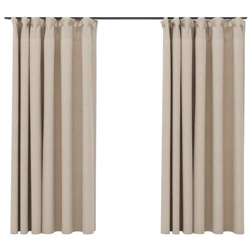 Lysdæmpende gardiner med kroge 2 stk. hør-look 140x175 cm beige